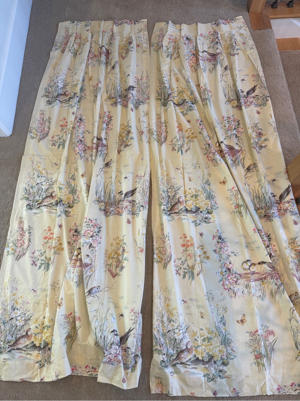 Vintage Bloomcraft Country Diary 84” Lined Floral Bird Curtains Drapes NOS